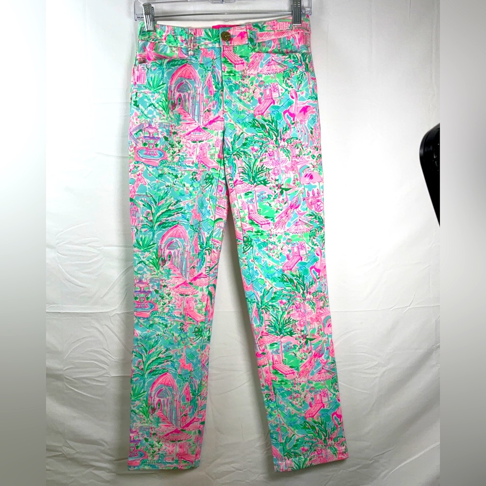NWT Women’s Lilly Pulitzer Kelly Knit Spotted on Worth Bali Blue Pink Pants Sz 0